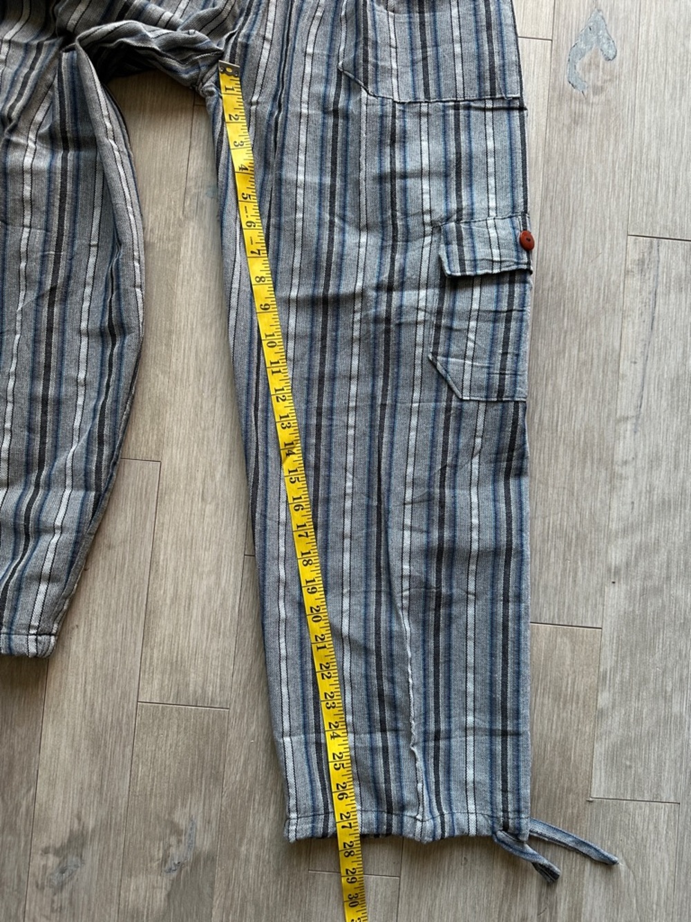 Peru/Ecuador Handmade Cotton Gray Blue Unisex Boho Striped Pants Joggers Large - Picture 5 of 6